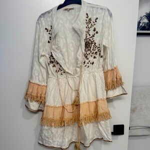 White and Peach Embroidered Tunic